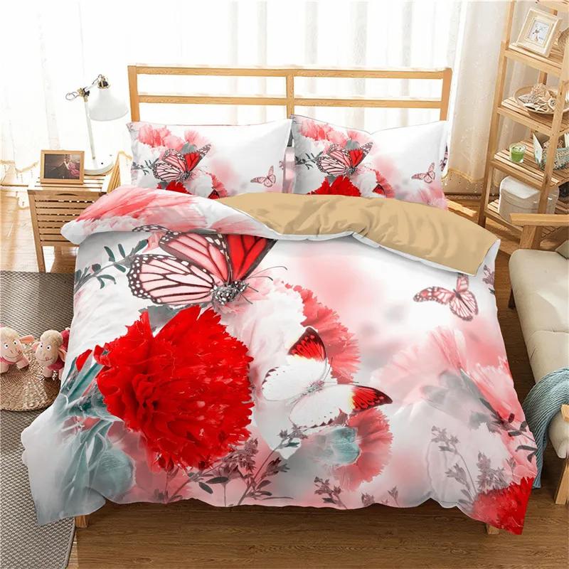 Floral Duvet Cover Butterfly Flower Bedding Set Full King For Girls Women Botanical Flowers Comforter Cover With 2 Pillow Cases