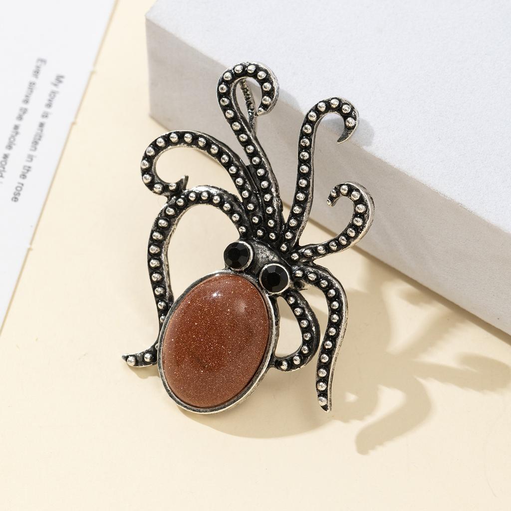 Natural Stone Shell Brooch Octopus-Shaped Brooch For Elegant Formal Coat Jewelry Accessory 52x37mm