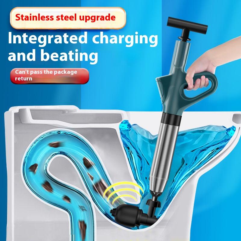 Toilet Pipe Dredger Pneumatic Stainless Steel Household High-pressure Dredging Tool Set Thickened Wall Cylinder Sturdy And Safe