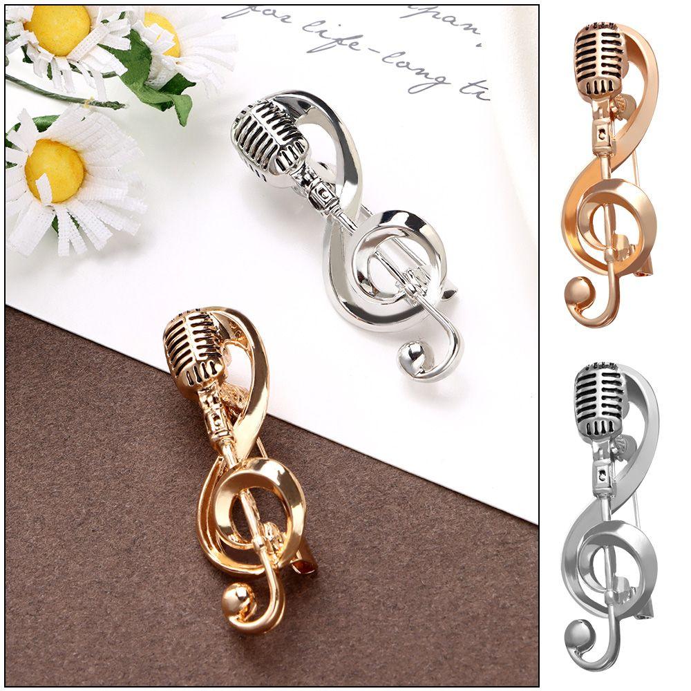 Значок Мода DIY Украшение Рюкзак Воротниковые значки Золото Винтаж Микрофон Нота Брошь Значки