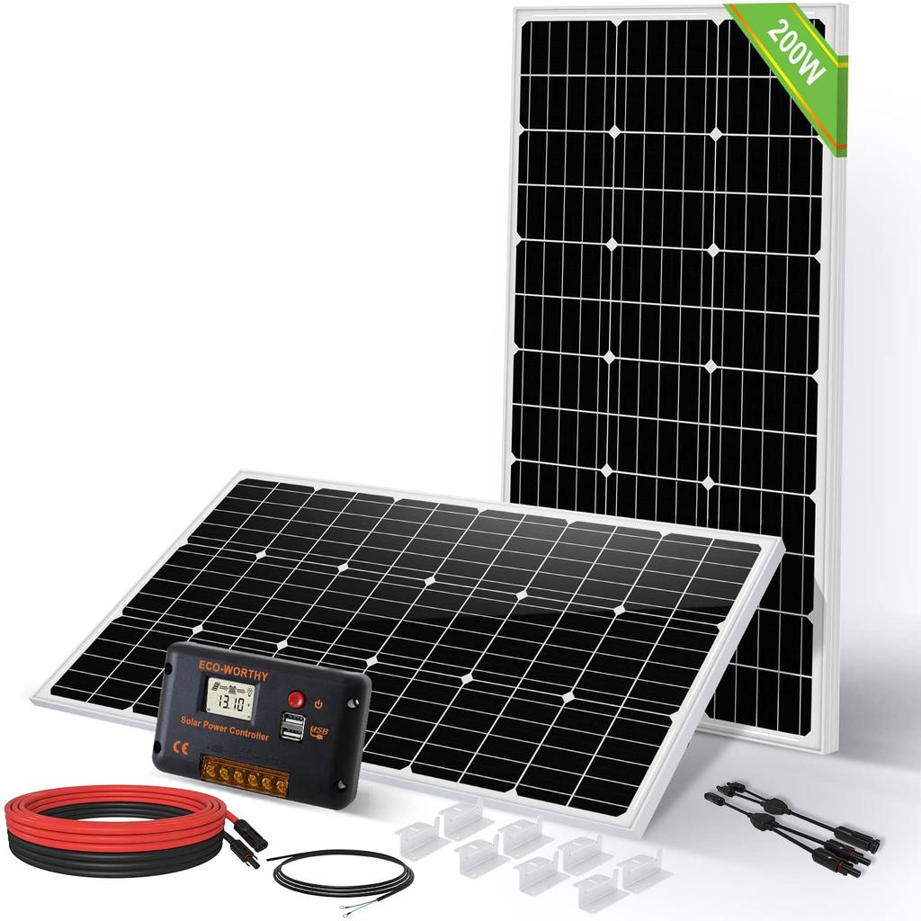 Solar Panel 30A Charge Controller Y Type Connector Z Mounting Bracket 100W Monocrystalline Solar Panels 10m Solar Cable 5m for Small Disaster Response