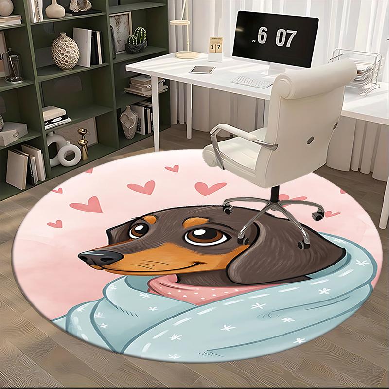 Charming Dachshund Chair Mat Round Carpet with Hearts, Perfect for Home Decor, Office Use, and Gifts!0217b