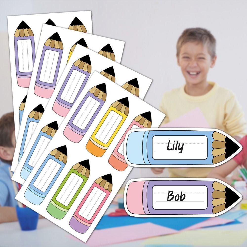 20 Sheets Cartoon Pencil Name Label Sticker Self Adhesive Blank Name Label Classroom