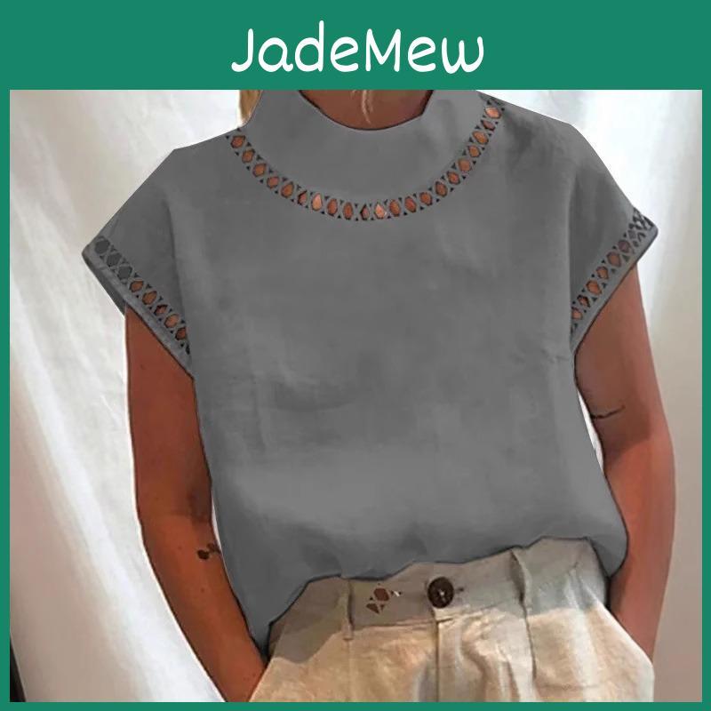 Fashion Womens Casual Bitced Solid Color Print Short Sleeve Blouses Shirts