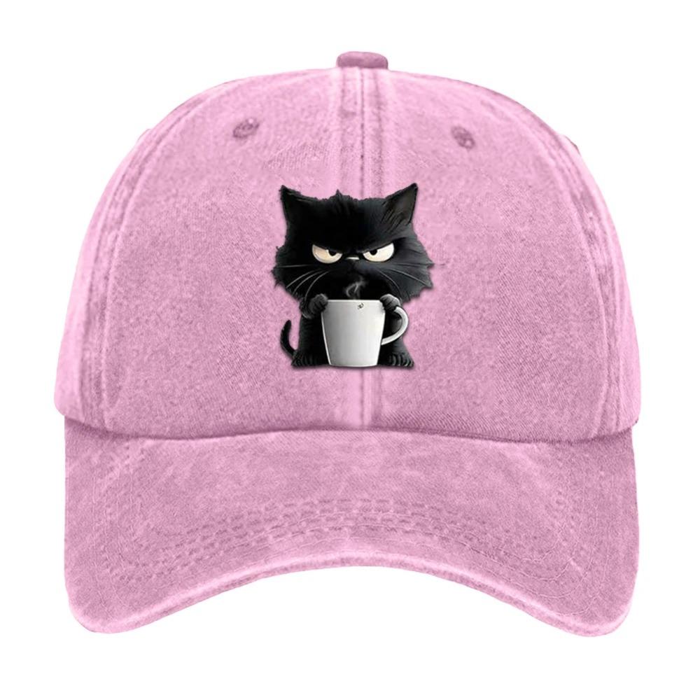 Хлопковая бейсболка Snapback Милый кот Регулируемая хлопковая кепка Бейсболка с принтом Кофе Кот для мамы бабушки любителя кошек