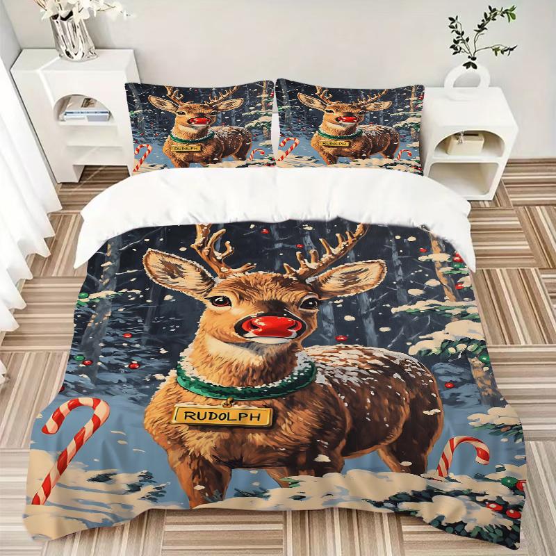 1Pc Rudolph'S Christmas Adventure Bedding Set Quilt Cover Pillowcase Home Christmas Xmas Halloween Gift 1 Duvet Cover 2 Pillowcase S149