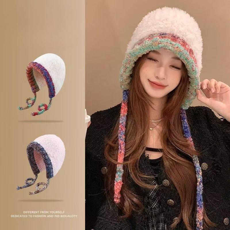 Korean Style Fashionable Plush Hat for Women In Autumn and Winter Face Showing Small Big Head Ear Protection Wool Hat Outdoor Warm Sweet Knit Hat