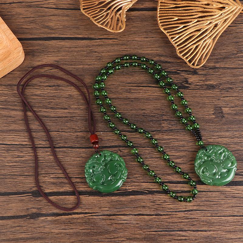 Классический зеленый кулон нефритовое ожерелье модные украшения с подвесками резное благословение амулет на удачу подарки