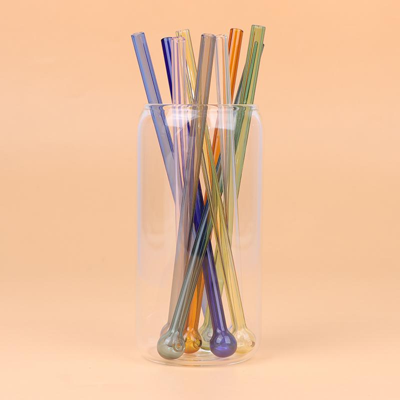 19Cm Long Round Head Glass Straw Eco Friendly Reusable Drinking Straws For Milkshake Smoothies Cocktails Bar Home Accessories