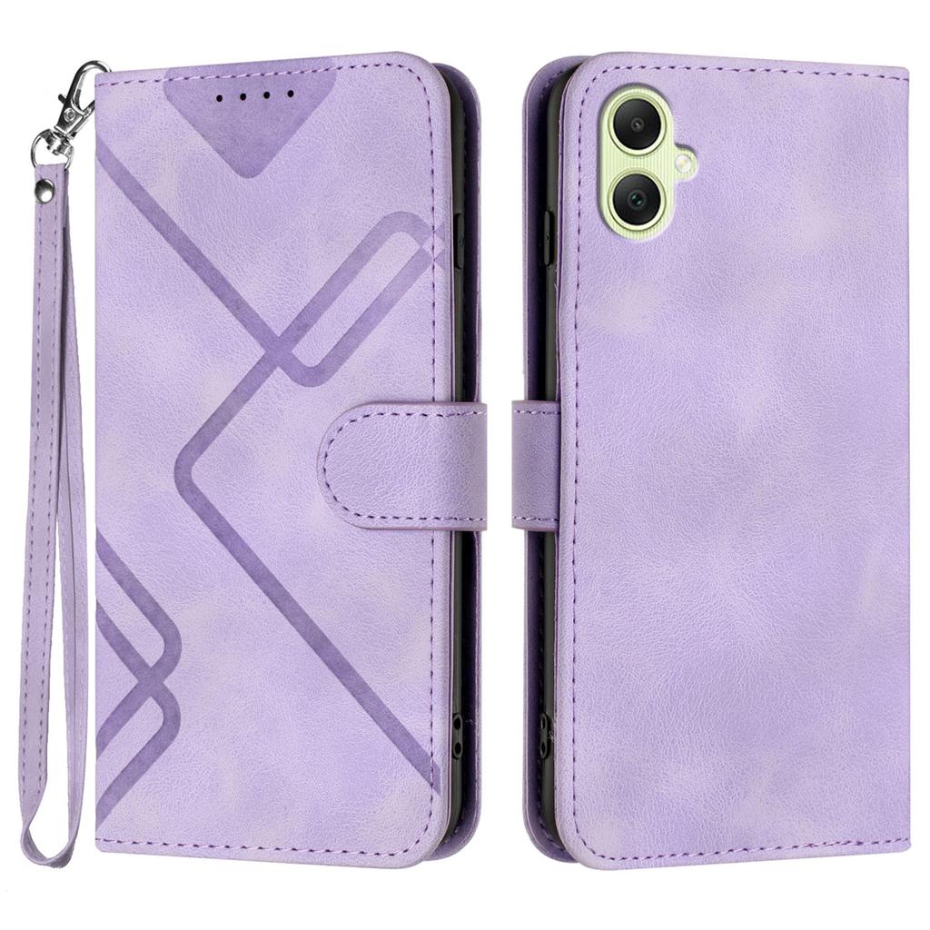 For Samsung Galaxy A06 5G Wallet Case Line Imprinted PU Leather Phone Cover with Strap