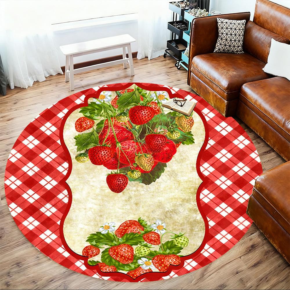 1PC strawberry plaid Office Round Area Rug, Under Office Chairs Bedroom Living Room Home Decor,Carpet for Office, -1110252