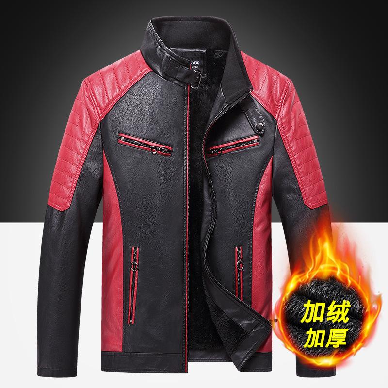 New winter men's fleece leather jacket thickened PU leather jacket locomotive youth jacket
