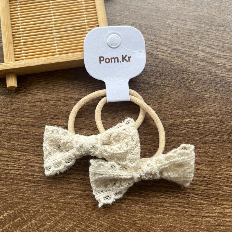 2 шт./набор Бежевый цвет Милые кружевные бантики Резинки для волос для девочек Модные эластичные Универсальные Детские резинки для хвостиков с цветочной кружевной отделкой