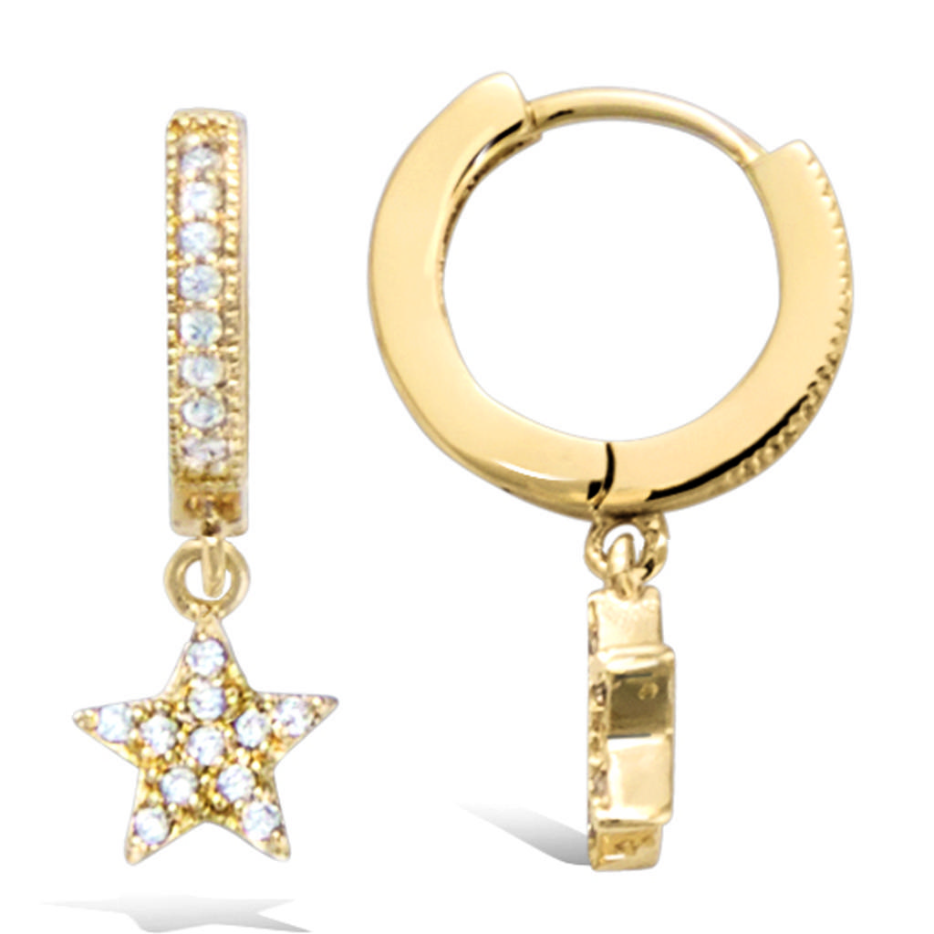 Les Trésors De Lily [R1686] - Gold Plated Hoop Earrings 'Une Etoile Est Née' Golden White - 13 Mm 7 Mm