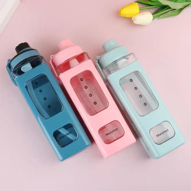 700 мл милая бутылка для воды для девочек с крышкой, соломенная наклейка, пластиковый стакан для сока, молока, портативный кавайный стакан, детская посуда для питья, DIY Gif