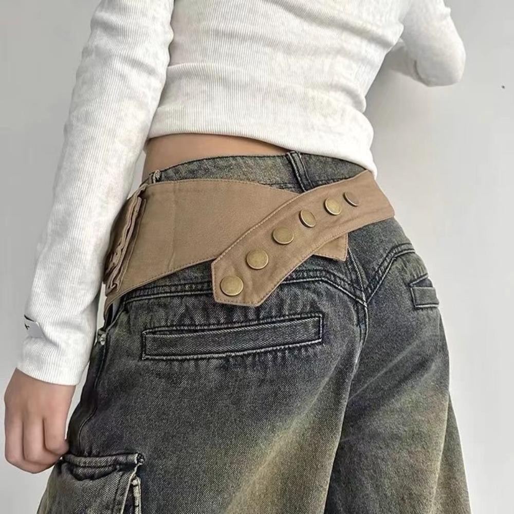 Vintage Hip-hop Belt Cotton Waistband with Bag Trendy Belts Pockets  Streetwear