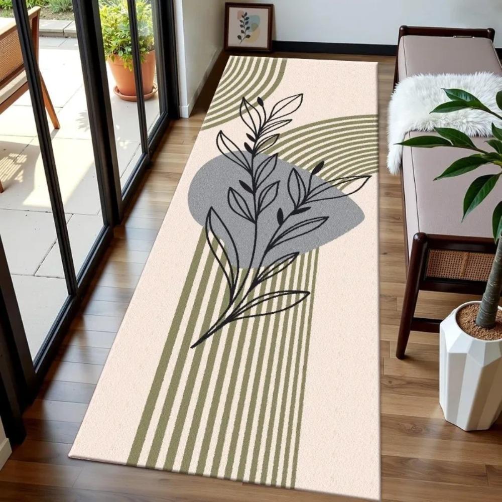 Minimalist Plant Themes Runner Rug Geometry Line Leaf Print Non-Slip Soft Mat Modern Abstract Home Decor Carpet for Hallway