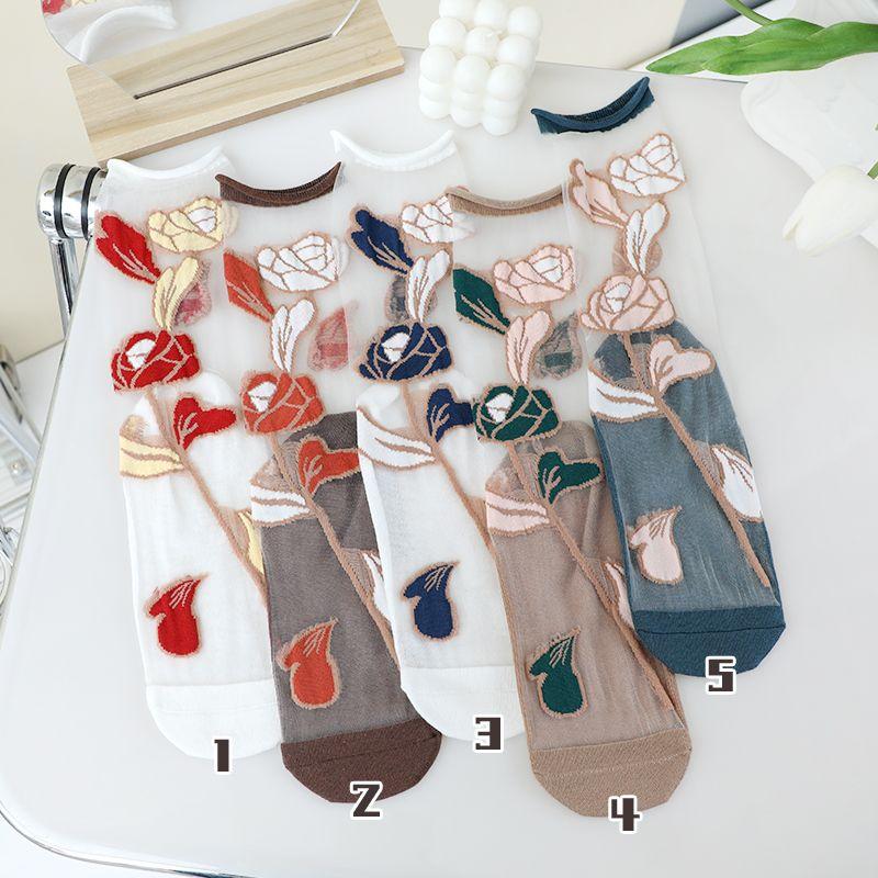 1/3/5/10 пар прозрачных нейлоновых длинных носков, женские летние ультратонкие дышащие шелковые носки с кристаллами, милые кружевные носки с вышивкой и цветочным узором