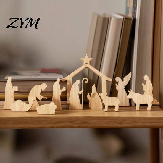 Small Wooden Religious Collectibles 13Pcs Christmas Nativity Scene Set, Mini Holy Family Figurines, Durable Set for Decoration Tabletop Manger
