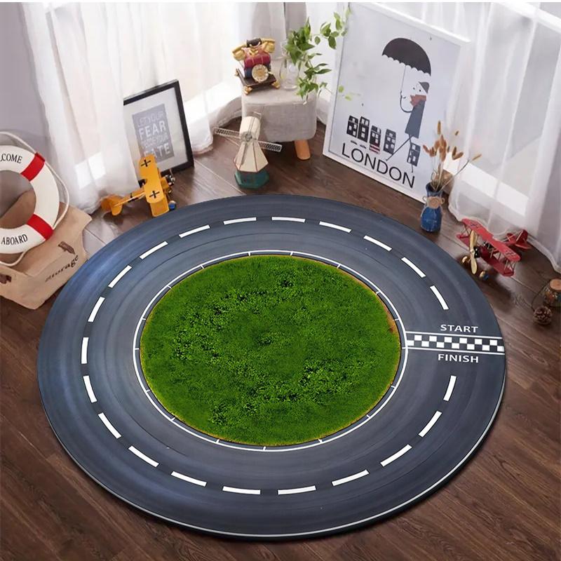 Vintage Racetrack Round Rug Start Finish Line Print NonSlip Floor Mat for Room Patio Outdoor Home Decor