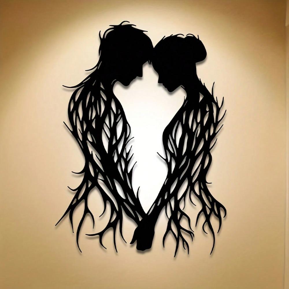 1pc Metal Wall Hanging for Lovers, Romantic Contour Design with Heart Shapes, Suitable for Home, Courtyard, Wedding, Mother's Day