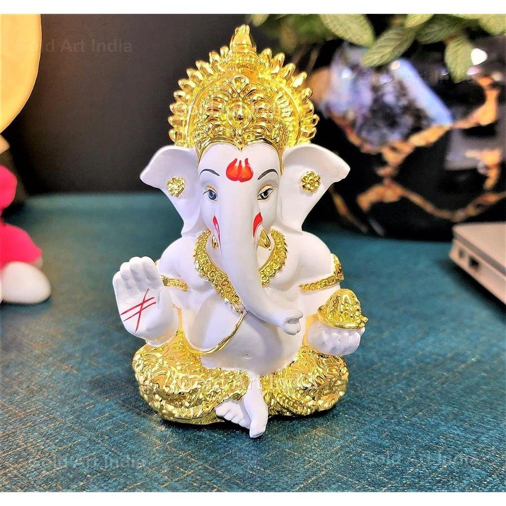 Позолоченная статуэтка Ганеши для приборной панели автомобиля, статуэтка Бога Ганеши для домашнего декора, Ганапати в подарок, для дома, офиса, стола, полок, для подарка на Дивали