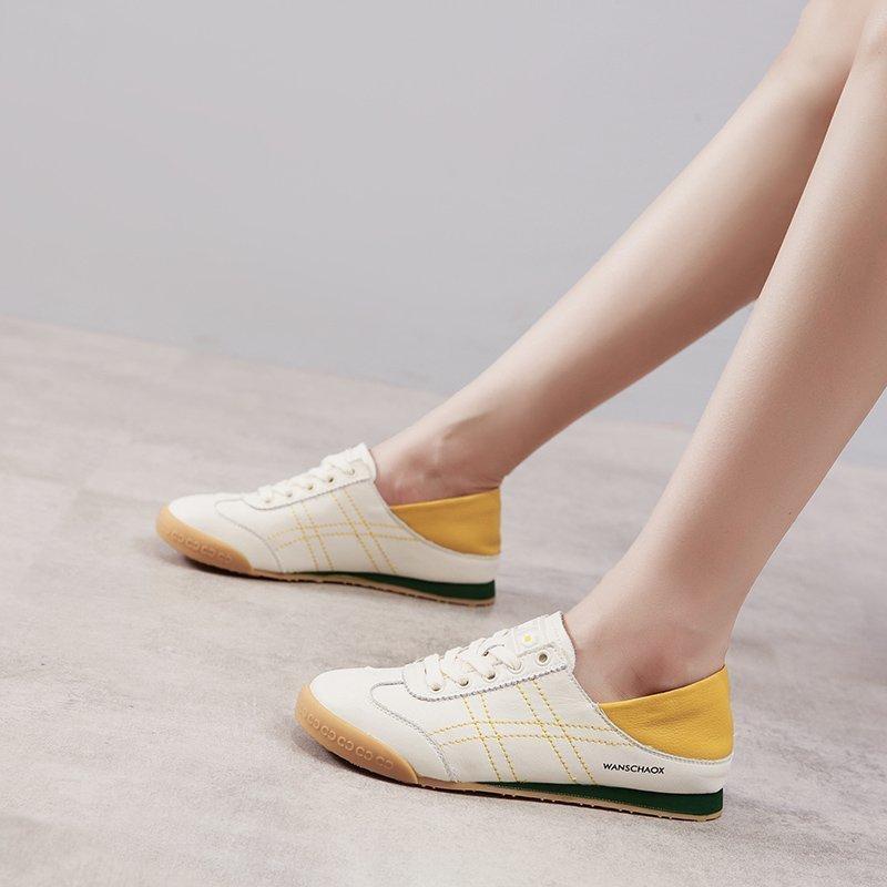 Мягкие кожаные маленькие белые туфли женские туфли Forrest Gump Two Wear весна новые плоские студенческие спортивные и развлекательные туфли неглубокие одинарные туфли