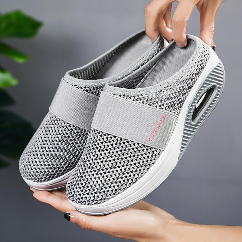 Женские модные сетчатые тапочки Легкие и удобные Zapatos De Mujer Многофункциональная обувь на толстой подошве Новые полуприцепы