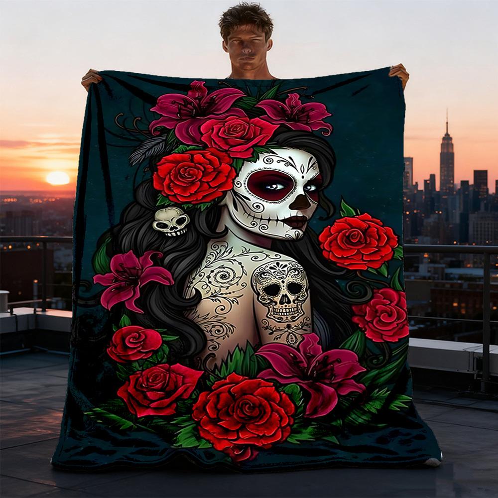 Sugar Skull Outdoor Blanket, Soft And Comfortable Blanket, Casual Warm Outdoor Blanket, Camping Travel Blanket, Good Birthday Gift 1165