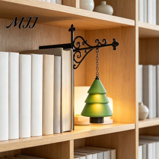 Книжная полка с батарейным питанием, Рождественская лампа, Ночник для уголка с теплым светодиодным ночником, 3D-печатный абажур, Причудливый книжный дисплей, Винтажный скрытый металл