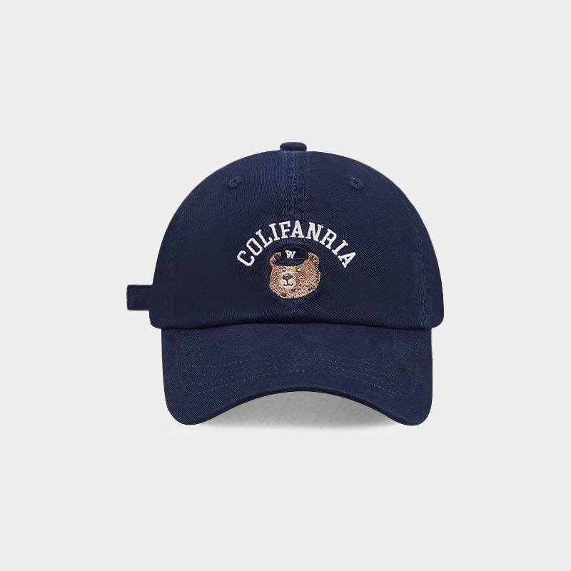 Embroidered bear baseball cap, versatile for men and women, spring and summer outdoor sun protection, face cap, American sun hat