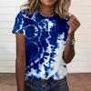 Летняя женская мода Повседневная удобная высококачественная футболка с цифровой печатью, круглым вырезом и короткими рукавами