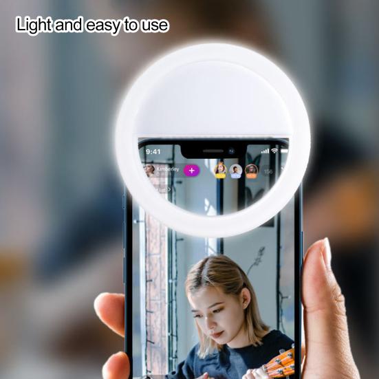 LED Rechargeable Selfie Fill Light Modes Ring Clip-on Round Beauty 3 Light Portable Anti-slip