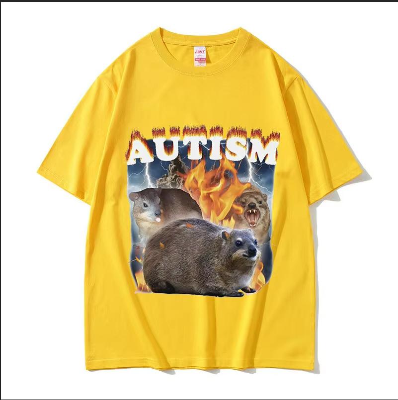 Funny Autism Hyrax Meme T Shirt Men Fashion O-Neck High Quality Fashion T-shirts Unisex Retro Oversized Cotton T-shirt