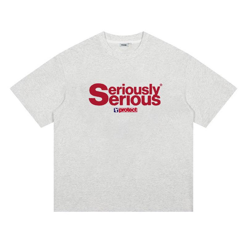 Mens TShirt SERIOUSLY SERIOUS Tees Cotton Graphic Oversized Harajuku Short Sleeve Tops Korean Fashion Y2k Streetwear Clothing