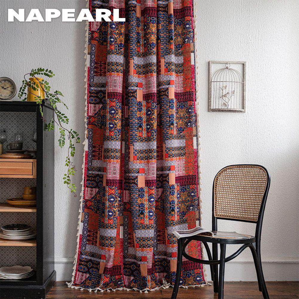 1 шт. NAPEARL Bohemian Style Patchwork Printed Country Style Semi Blackout Шторы для маленьких окон Кухня Спальня Гостиная Балкон Домашний декор