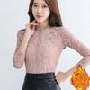 Autumn and Winter Fleece Thickened Lace Bottoming Shirt Ladies Long-sleeved All-match Modified Figure Plus Size Thermal Top