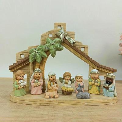 Рождественский набор фигурок для рождественского вертепа, смоляная скульптура, ремесла, статуэтка Святого Семейства Иисуса, сцена в яслях Иисуса
