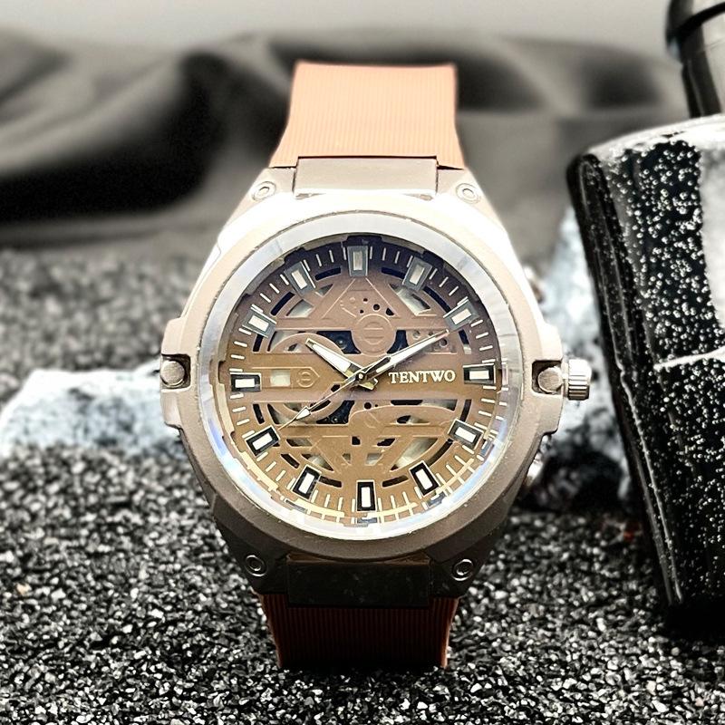 JYL Men's Watch Outdoor Hollow Round Silicone Strap