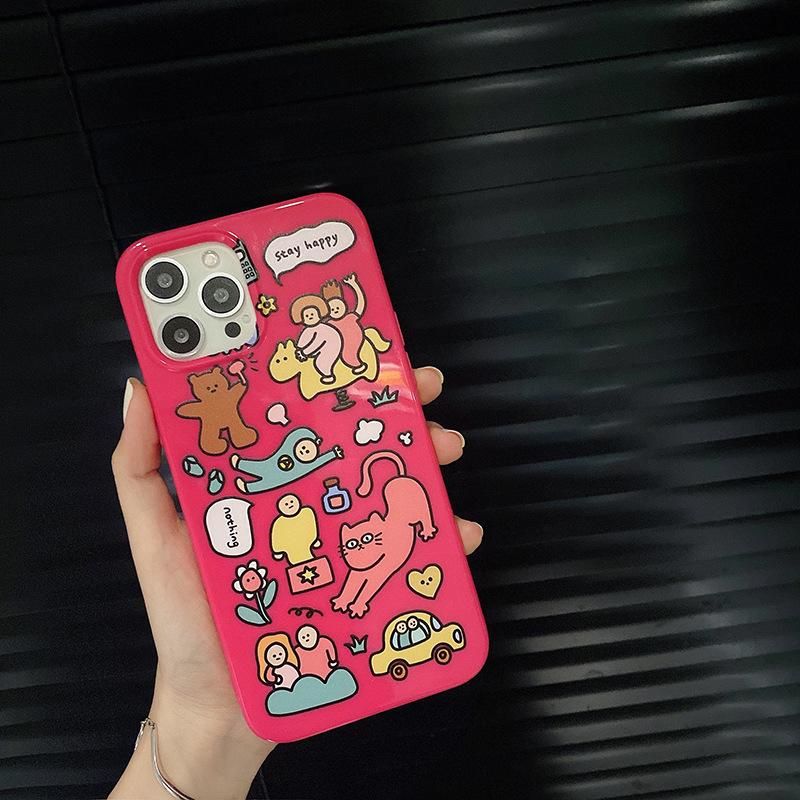 Забавный розовый чехол для телефона с рисунком граффити и животными для Iphone 11 13 12 14 Pro Max Xs Xr X 8 7 Plus Se 12 13 Mini Soft Cover Bumper