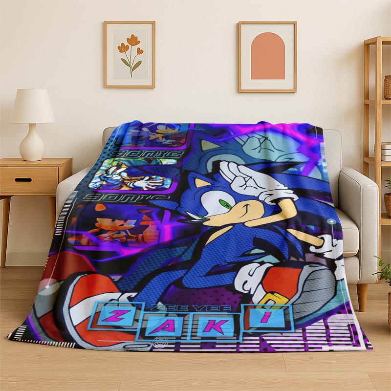 Классическое мультяшное игровое фланелевое одеяло S-Sonic, мягкое теплое плед для спальни, гостиной, кровати, путешествий, кемпинга, пикника, подарок