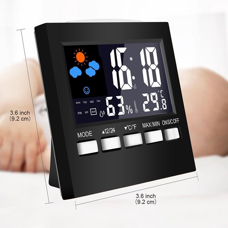 LED Digital Multi-Function Thermometer Hygrometer Weather Station Clock Alarm Calendar Home Room Voice Control Health Monitoring