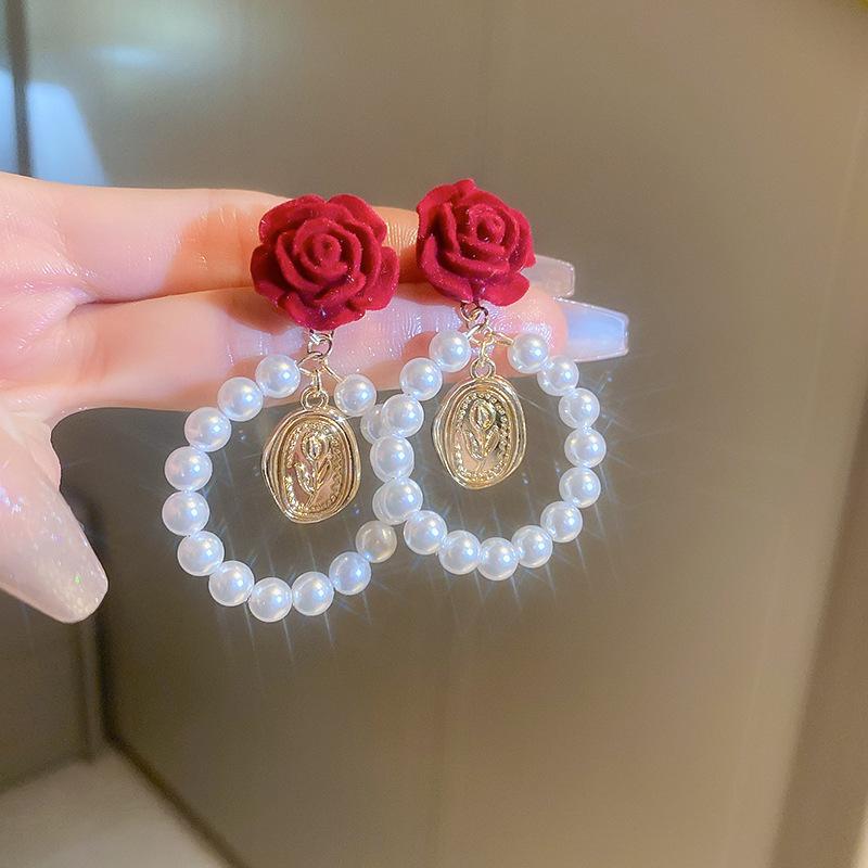 Vintage Red Flocking Earrings Collection Bow Knot Earstuds Vintage Style Earrings Jewelry Gift