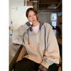 Light gray half zipper drawstring hooded sweater men's and women's spring silhouette loose casual versatile jacket top