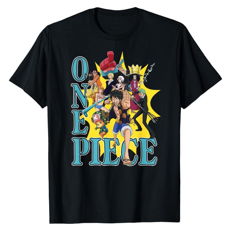 Пираты Соломенной Шляпы Полный Состав One Piece Футболка Аниме Графический Принт Круглый Вырез Мягкий Хлопок Универсальный Повседневный Модный Уличный Стиль Топы
