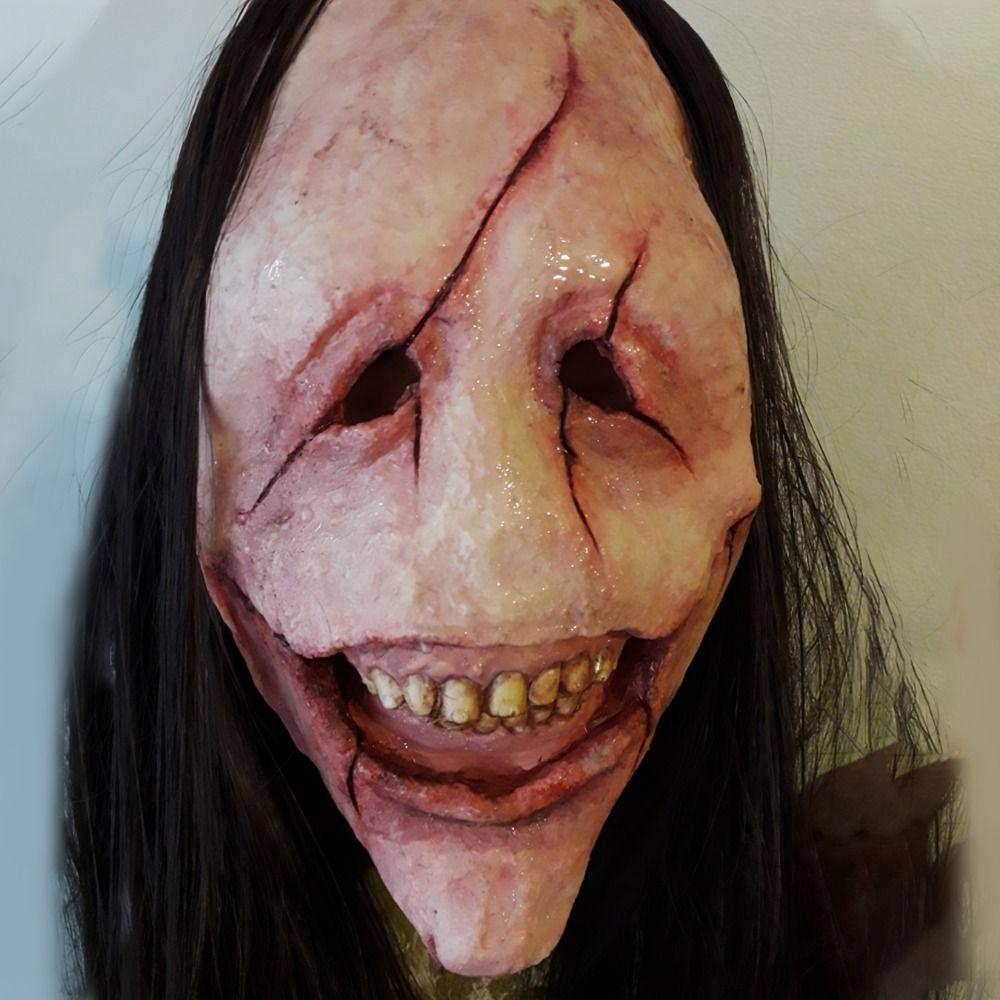 Exposed Teeth Long Hair Red Face Devil Mask Scary Scary Demon Mask Halloween Mask Cosplay