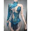 Shiny Long Sleeve High Waist Jumpsuit Latin Dance Performance Stage Gogo Outfit Street Style