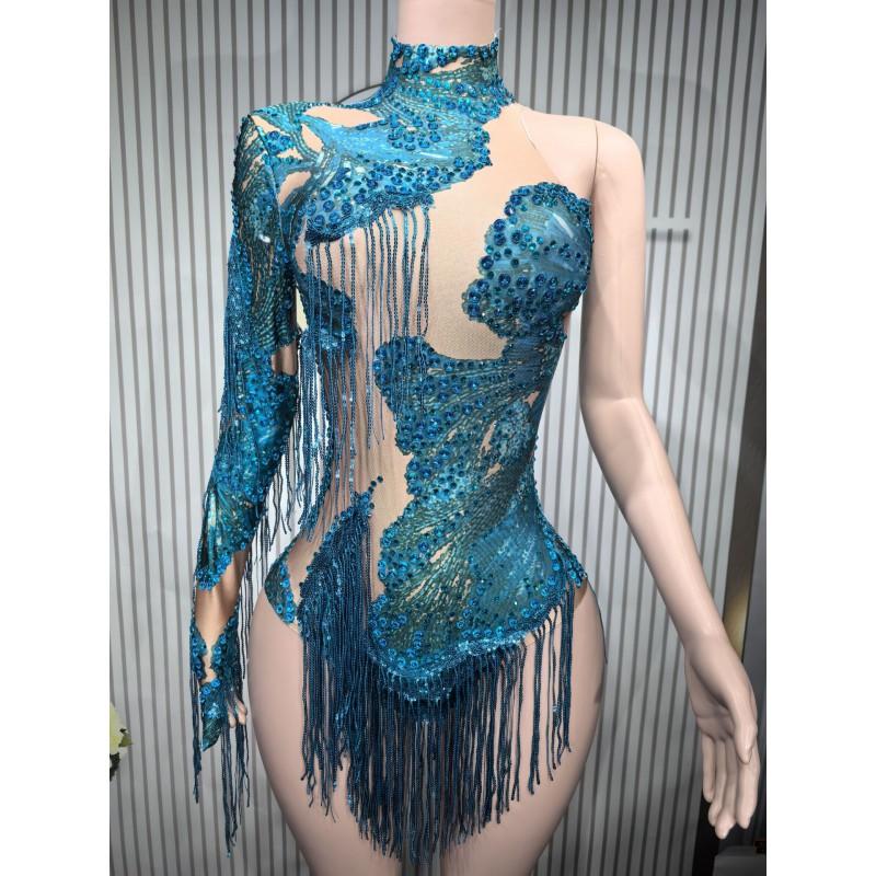 Shiny Long Sleeve High Waist Jumpsuit Latin Dance Performance Stage Gogo Outfit Street Style
