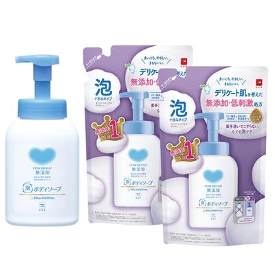 Пенообразное мыло для тела Cow Brand без добавок с дозатором + 2 сменных блока