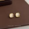Серьги из стерлингового серебра 925 пробы с покрытием 14K, квадратные стеклянные опаловые серьги, серьги в стиле Ins, оптовая продажа серег